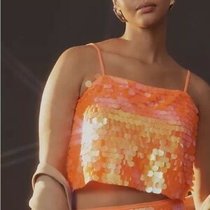 NWT Anthropologie Sequin Strappy Orange Crop Tank Top
